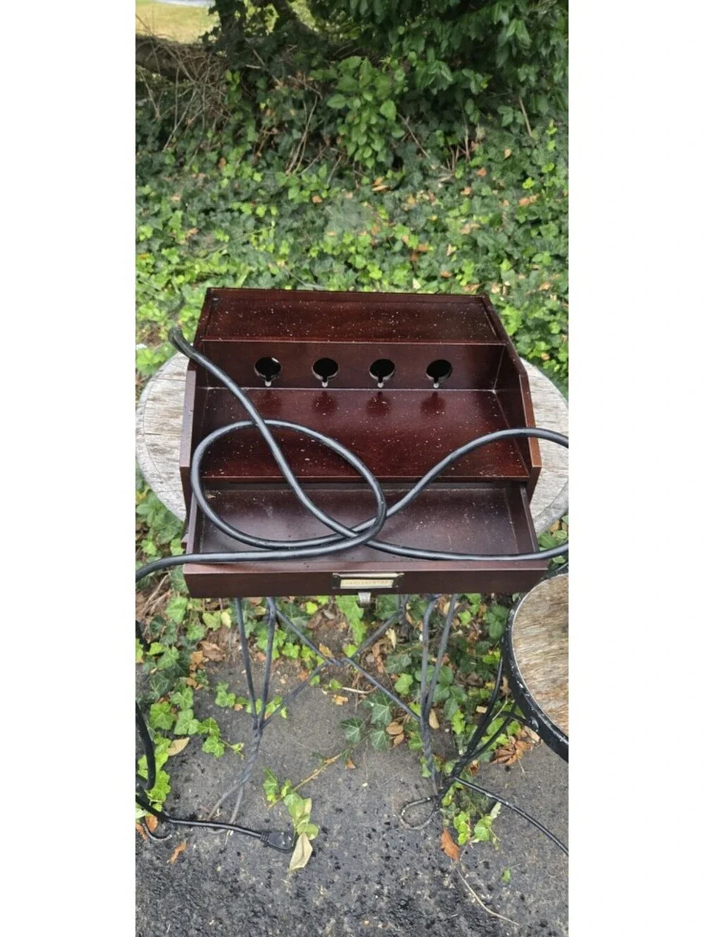 Pottery Barn Dark Wood Charging Station Desk Organizer Storage Drawer 6 Outlets